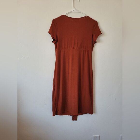 Liz Lange Maternity Dress Burnt Orange Wrap Jersey Midi Comfy Pregnancy Small - Picture 6 of 8